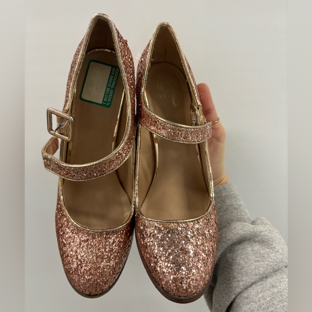 Rose gold sequin Mary Jane heel